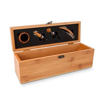Подаръчна кутия от бамбук с вино и аксесоари